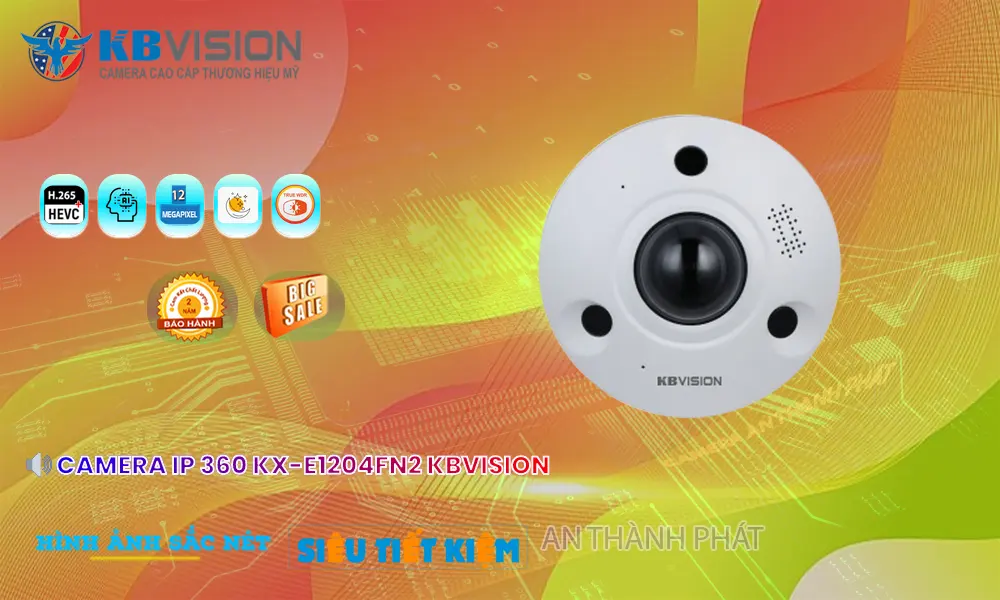 Camera IP KBvision Mắt Cá 12MP Siêu Nét KX-E1204FN2