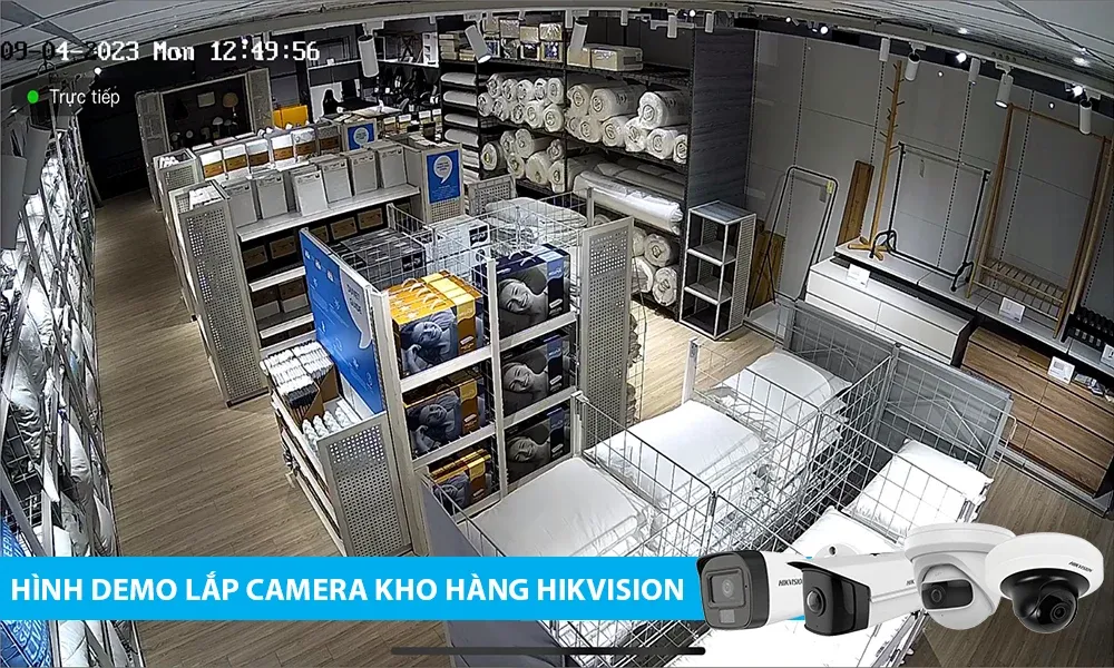 hình demo lắp camera kho hàng giá rẻ Hikvision