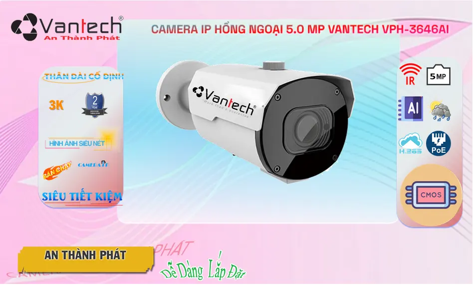 Camera IP Ngoài Trời VPH-3646AI Công Nghệ Ai