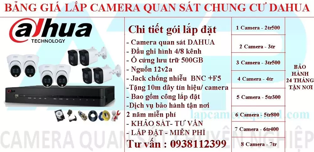 bảng giá lắp camera quan sát chung cư  Dahua