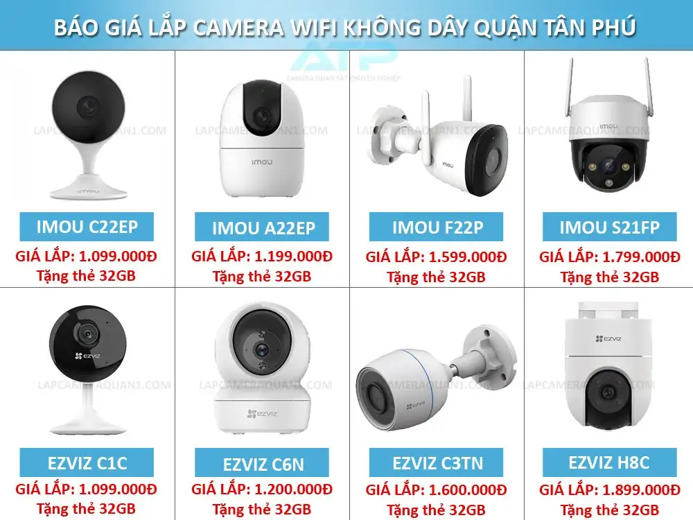 bảng báo giá lắp camera wifi giá rẻ tại quận Tân Phú