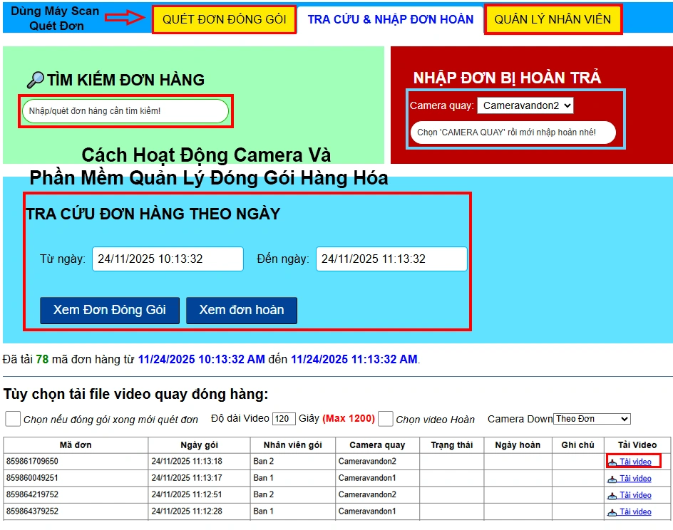 cách hoạt động camera và phần mềm quản lý đóng gói hàng hóa