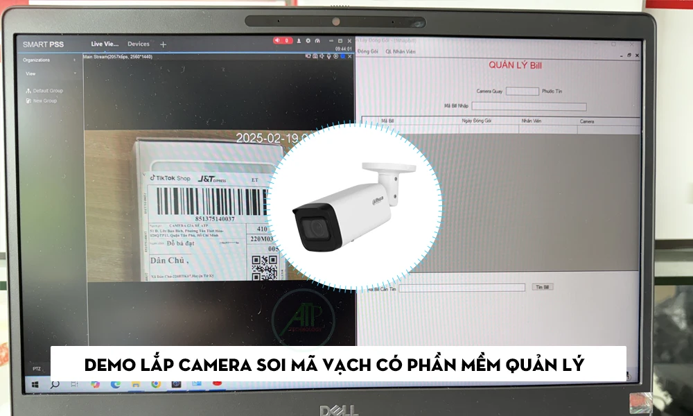 hình ảnh demo lắp camera soi mã vạch đơn hàng có phần mềm