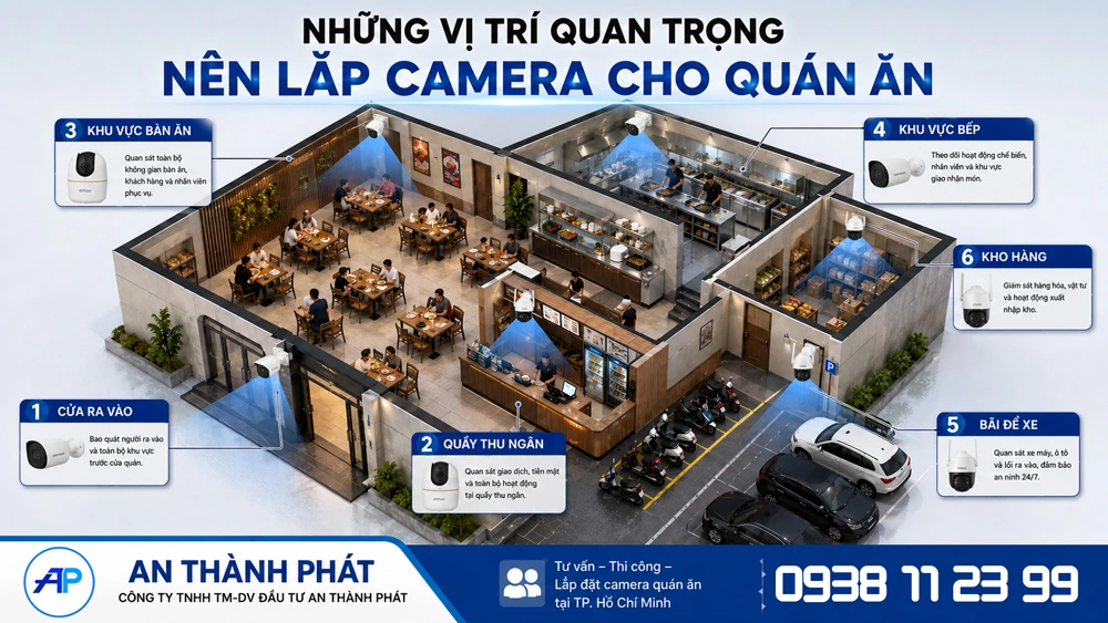 những vị trí nên lắp đặt camera cho quán ăn cơ bản 