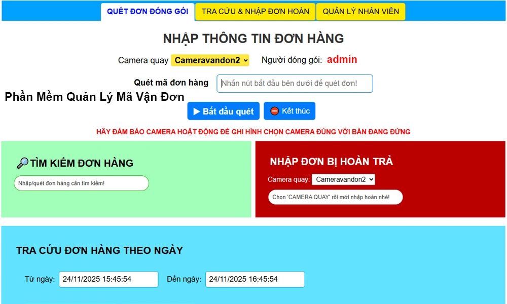 Phần mềm quản lý mã vận đơn