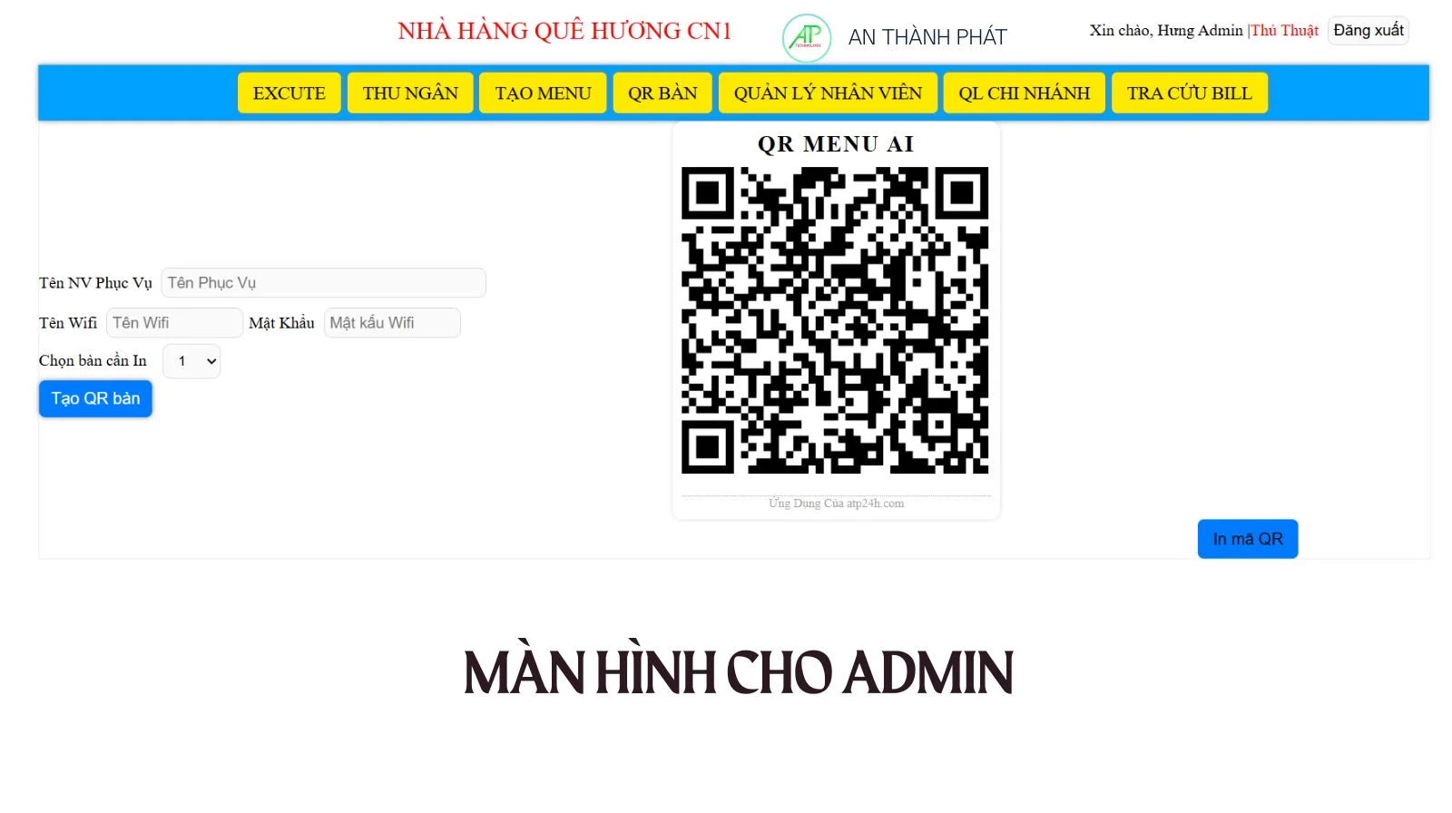 màn hình thao tác tạo mã qr