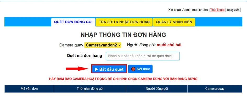quét mã qr để lưu thông tin đơn hàng
