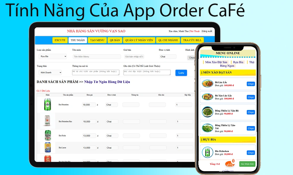 tính năng của app order cafe